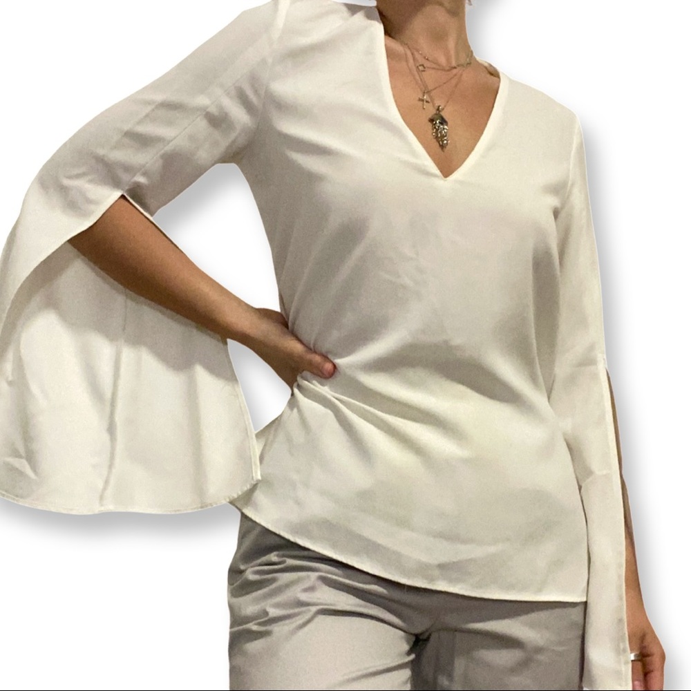 Lovely White V Neck Long-Sleeve Blouse | Topshop